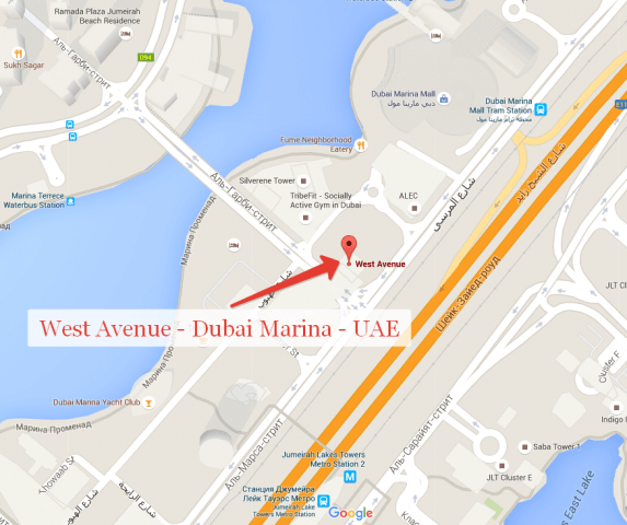 Местонахождение объекта на карте. West Avenue - Dubai Marina - Dubai - United Arab Emirates